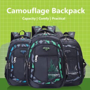 3Pcs Camo-Print Primary School Backpack and Lunch-Bag Set for Boys Camouflage Elementary Bookbag Rucksack Waterproof