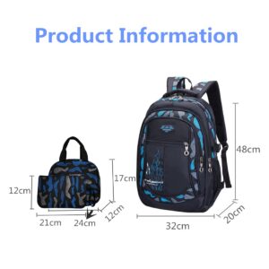 3Pcs Camo-Print Primary School Backpack and Lunch-Bag Set for Boys Camouflage Elementary Bookbag Rucksack Waterproof