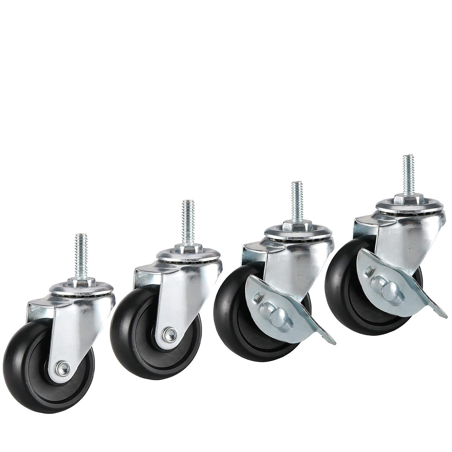 Hlyluoyi Casters for Wire Shelving, Stem Casters Set of 4, Caster Wheels 1/4 inch Threaded Stem, Replacement Wheels for Rolling Cart, Shelving Parts Rubber Caster Wheels 2 inch