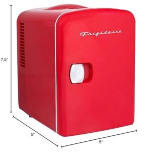 Frigidaire Red Mini Portable Compact Personal Fridge Cooler, 4 Liter Capacity Chills Six 12 oz Cans, 100% Freon-Free & Eco Friendly, Includes Plugs for Home Outlet & 12V Car Charger