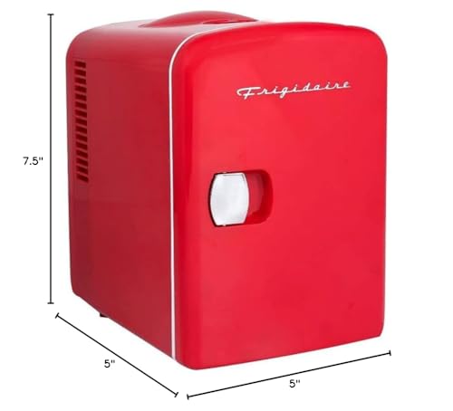 Frigidaire Red Mini Portable Compact Personal Fridge Cooler, 4 Liter Capacity Chills Six 12 oz Cans, 100% Freon-Free & Eco Friendly, Includes Plugs for Home Outlet & 12V Car Charger