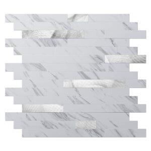 art3d 10-sheet peel and stick backsplash tile for kitchen bathroom fireplace laundry room in white marble tone