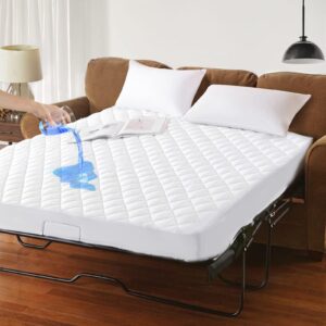 grt waterproof sofa bed mattress pad - 100% waterproof full sleeper sofa mattress protector quilted, breathable noiseless sofa mattress topper cover, full 54x72, white