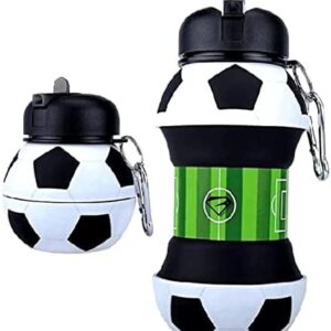 Louis Donné 12.4 x 10.3 x 9.7 cm folding silicon Soccer Water Bottle 100 percent food grade Collapsible Soccer Toddler Water Bottle with Carabiner for School outdoor Birthday Gifts for Boys and Girls