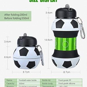 Louis Donné 12.4 x 10.3 x 9.7 cm folding silicon Soccer Water Bottle 100 percent food grade Collapsible Soccer Toddler Water Bottle with Carabiner for School outdoor Birthday Gifts for Boys and Girls