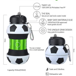 Louis Donné 12.4 x 10.3 x 9.7 cm folding silicon Soccer Water Bottle 100 percent food grade Collapsible Soccer Toddler Water Bottle with Carabiner for School outdoor Birthday Gifts for Boys and Girls