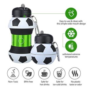 Louis Donné 12.4 x 10.3 x 9.7 cm folding silicon Soccer Water Bottle 100 percent food grade Collapsible Soccer Toddler Water Bottle with Carabiner for School outdoor Birthday Gifts for Boys and Girls