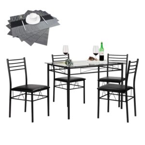 vecelo kitchen dining room table and chairs [4 placemats included] 5-piece dinette sets, space saving, matte black