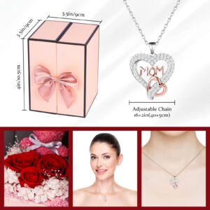 IDFALKFD Preserved Rose Gifts Set includes 925 Sterling Silver Necklace with Heart and Mom Jewelry Design, Mothers Day Birthday Christmas Valentines Gifts for Mom from Daughter and Son