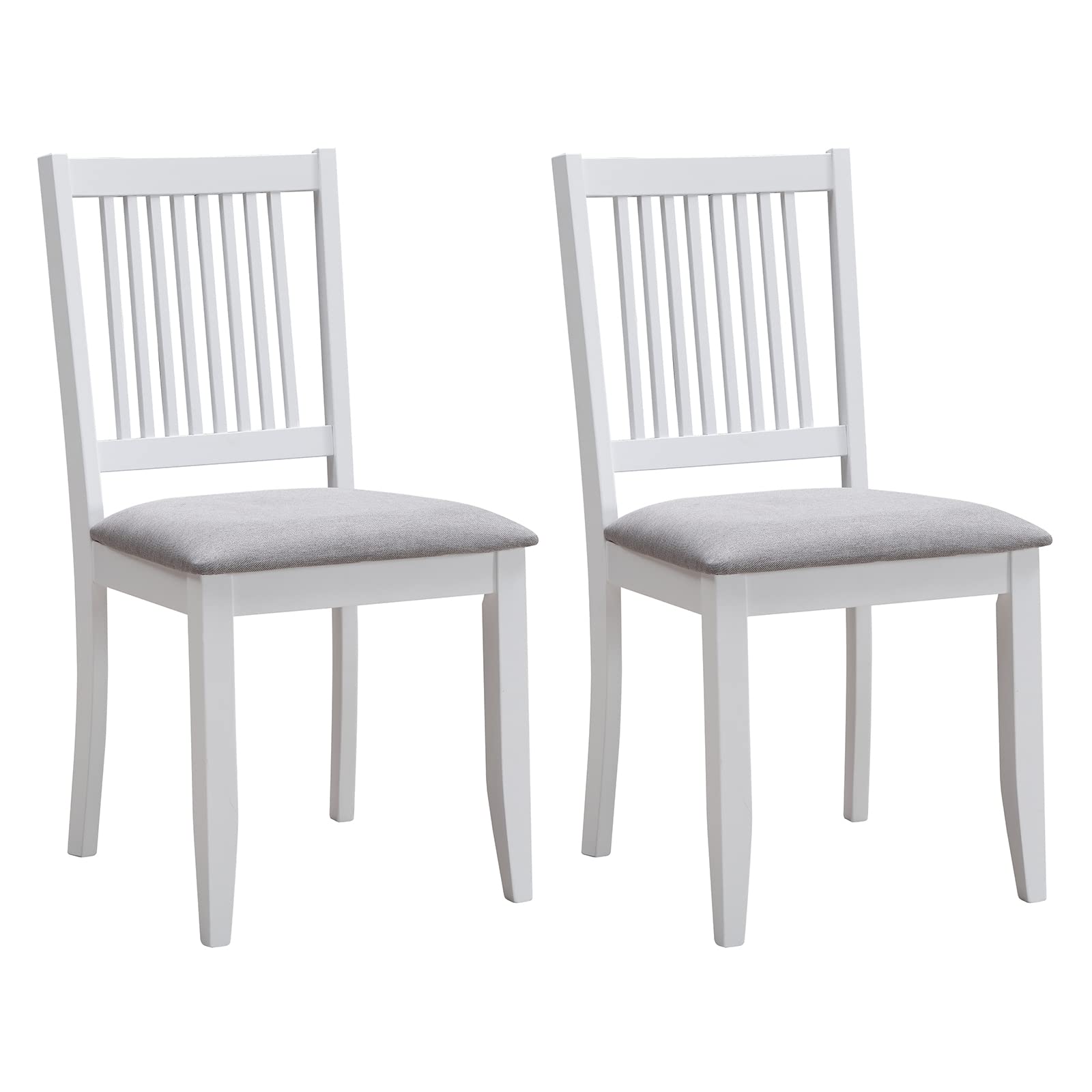 DUHOME Dining Chairs Set of 2, Rubber Wood Kitchen Chairs with Backrest Dining Room Chair Fabric Seat Armless Chairs for Living Room Restaurant, White