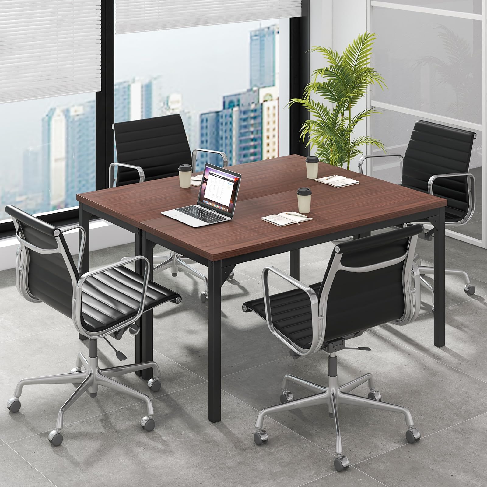 COSTWAY 4.5FT Conference Table, 55” x 24” Large Meeting Room Table W/Heavy Duty Steel Frame, Modern Computer Desk for Home, Office, Conference Room, Easy Assembly (1)