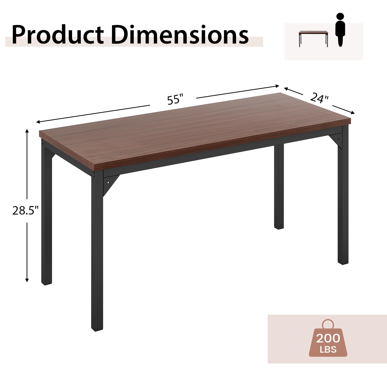 COSTWAY 4.5FT Conference Table, 55” x 24” Large Meeting Room Table W/Heavy Duty Steel Frame, Modern Computer Desk for Home, Office, Conference Room, Easy Assembly (1)