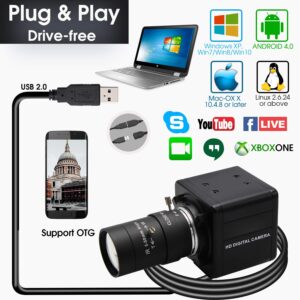 SVPRO 8MP USB Webcam 10X Optical Zoom USB Camera with 5-50mm Manual Lens,Sony IMX179 Sensor Zoomable UVC Computer Camera High Definition Web Camera for Laptop Windows Android Linux MacOS