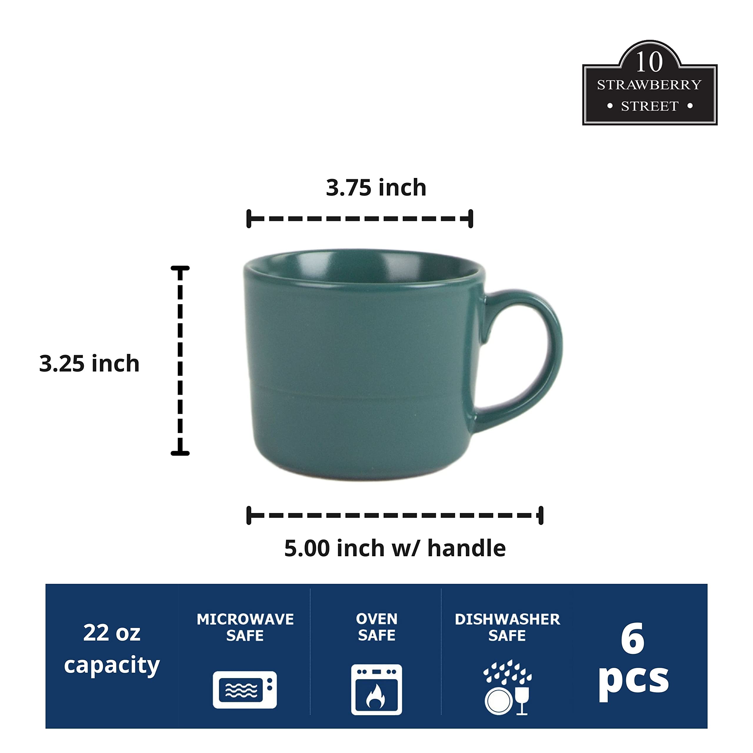 Double Line 3.75"/12 oz Mug, Set of 6, Emerald Green