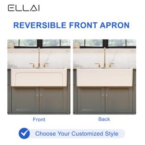 ELLAI Farmhouse Sink 30 Inch Beige Fireclay Apron Front Single Bowl Deep Drop In Kitchen Sink Undermount Farm Sink with Bottom Grid & Strainer, 30”x18”x10” Reversible Matte Biscuit