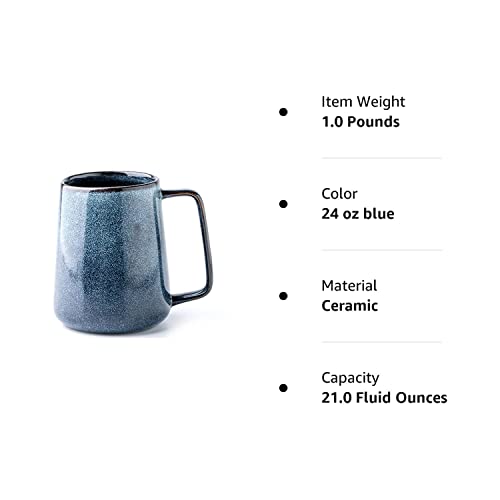 Large Ceramics Coffee Mugs,24 OZ,Large Handle Design,Extra Large Tea and Coffee Cup for Office and Home，Microwave And Dishwasher Safe(Color:24 oz blue)