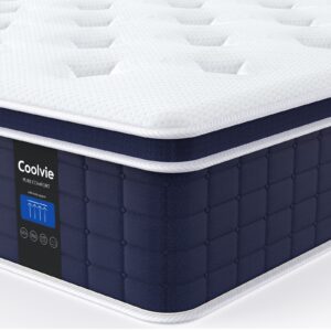 coolvie 12 inch twin xl mattress, hybrid xl twin mattress in a box, medium firm feel, 3 layer premium foam with pocket springs for motion isolation and pressure relieving, 100-night trial