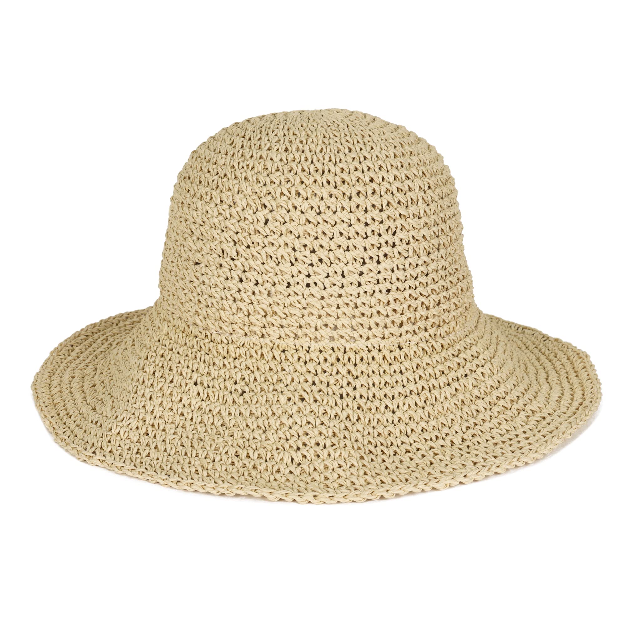 Womens Floppy Straw Sun Hat Foldable Packable Wide Brim Summer Beach Hat Crochet Bucket Hat (US, Alpha, One Size, Beige)