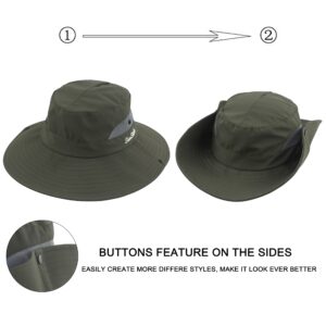 Women Ponytail Summer Sun Hat Wide Brim UV Hats Floppy Bucket Cap for Safari Beach Fishing Gardening Army Green