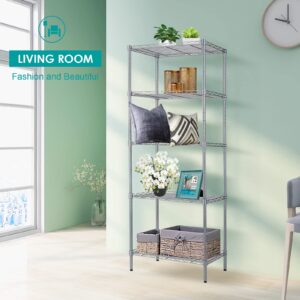 BNSPLY 5 Tier Wire Shelving Unit, Adjustable Wire Rack Shelving, Changeable Metal Wire Storage Shelves for Kitchen, Laundry, Bathroom, Balcony, Pantry (11.4" D x 21.3" W x 59" H, Silver)