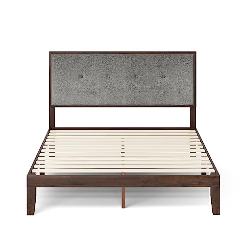 ZINUS Moiz Wood Platform Bed Frame with Adjustable Upholstered Headboard / Solid Wood Bed / Wood Slat Support / No Box Spring Needed / Easy Assembly, Queen