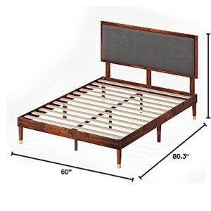 ZINUS Raymond Wood Platform Bed Frame with Adjustable Upholstered Headboard / Solid Wood Foundation / Wood Slat Support / No Box Spring Needed / Easy Assembly, Queen