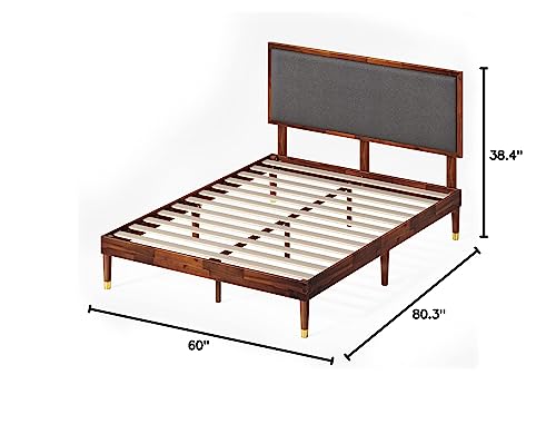 ZINUS Raymond Wood Platform Bed Frame with Adjustable Upholstered Headboard / Solid Wood Foundation / Wood Slat Support / No Box Spring Needed / Easy Assembly, Queen