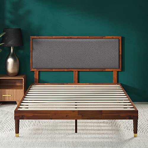 ZINUS Raymond Wood Platform Bed Frame with Adjustable Upholstered Headboard / Solid Wood Foundation / Wood Slat Support / No Box Spring Needed / Easy Assembly, Queen