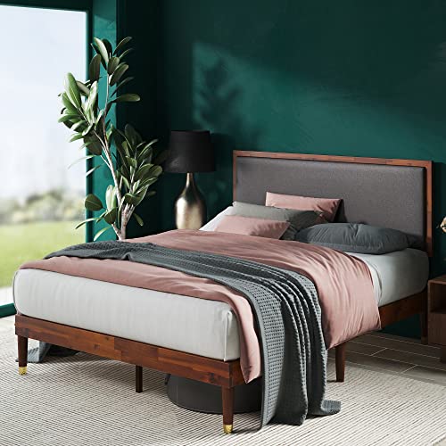 ZINUS Raymond Wood Platform Bed Frame with Adjustable Upholstered Headboard / Solid Wood Foundation / Wood Slat Support / No Box Spring Needed / Easy Assembly, Queen