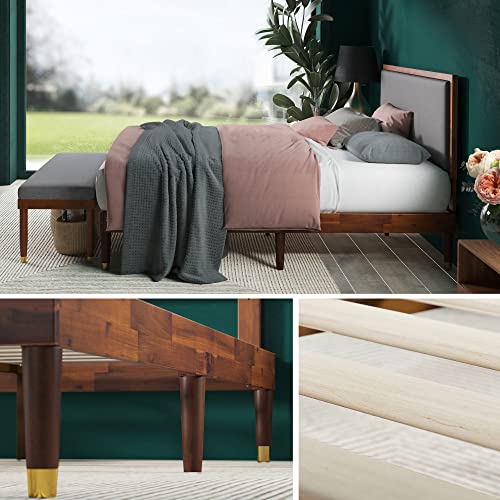 ZINUS Raymond Wood Platform Bed Frame with Adjustable Upholstered Headboard / Solid Wood Foundation / Wood Slat Support / No Box Spring Needed / Easy Assembly, Queen