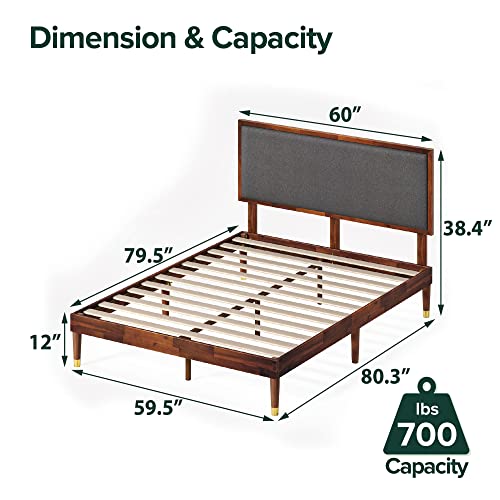 ZINUS Raymond Wood Platform Bed Frame with Adjustable Upholstered Headboard / Solid Wood Foundation / Wood Slat Support / No Box Spring Needed / Easy Assembly, Queen