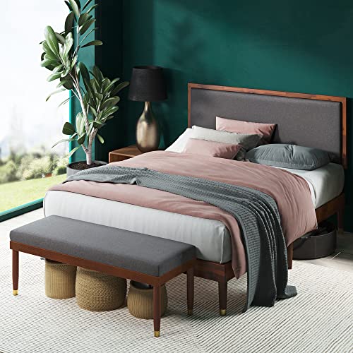 ZINUS Raymond Wood Platform Bed Frame with Adjustable Upholstered Headboard / Solid Wood Foundation / Wood Slat Support / No Box Spring Needed / Easy Assembly, Queen