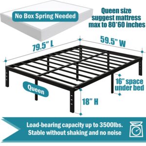 OmiNight Queen Bed Frames 18 Inch Tall Heavy Duty 3500lbs Queen Size Metal Platform No Box Spring Needed,Steel Slat Support Noise Free…