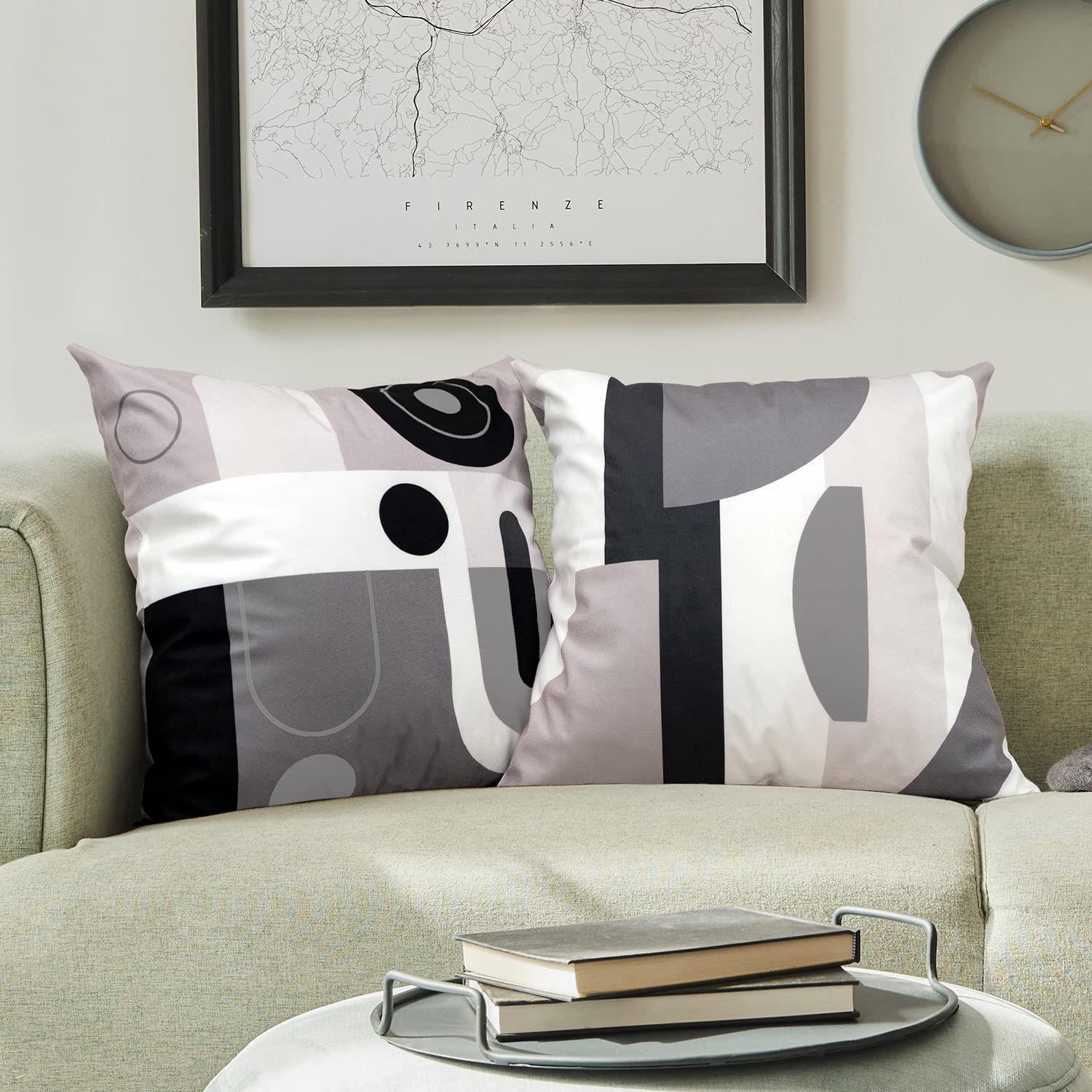 Whim-Wham Set of 4 Black and White Throw Pillows for Couch 18x18 inches Grey Silver Boho Decorative Pillow Covers Abstract Art Geometric Modern Pillowcases for Bed Sofa Cushion Bedroom.