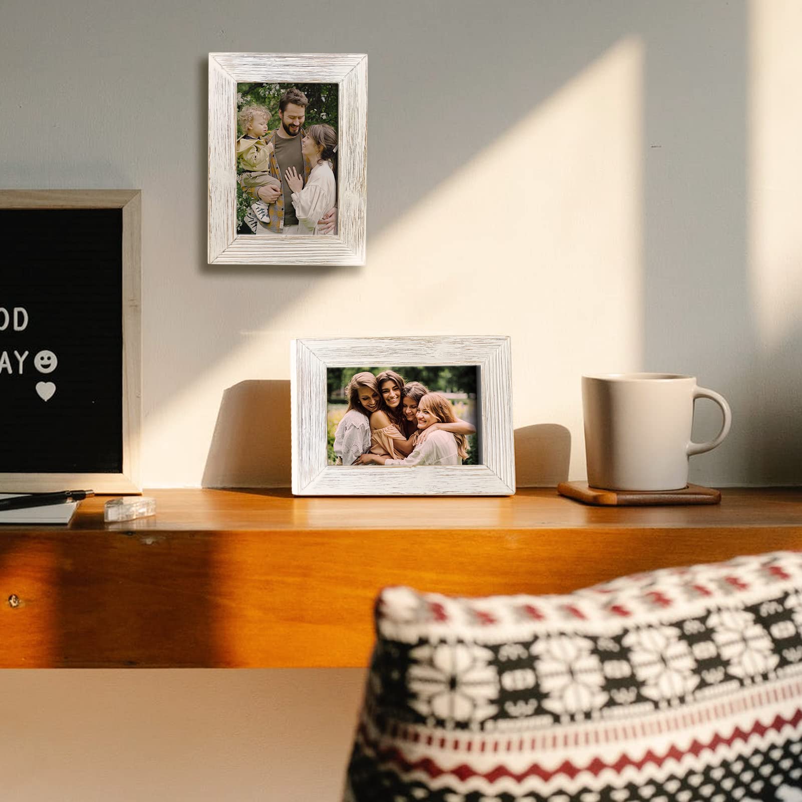 Wooden 5x7 Picture Frame Distressed Farmhouse Weathered Rustic Photo Frame Vintage White Wood Grain & Clear Glass Front Tabletop Display Wall Mounting Wedding Baby Family Portraits Home Office Decor…