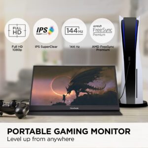 ViewSonic VX1755 17" 1080p Portable IPS Gaming Monitor with 144Hz, AMD FreeSync Premium, 2 Way Powered 60W USB C, Mini HDMI, and Built in Stand with Cover for Home and Esports (Renewed)