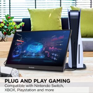 ViewSonic VX1755 17" 1080p Portable IPS Gaming Monitor with 144Hz, AMD FreeSync Premium, 2 Way Powered 60W USB C, Mini HDMI, and Built in Stand with Cover for Home and Esports (Renewed)