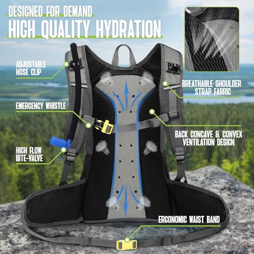 N NEVO RHINO Multipurpose Hydration Backpack with 3L Water Bladder, High Flow Bite Valve, Perfect Water Backpack 18L for Hiking, Cycling