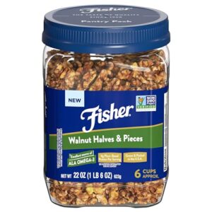 Fisher Chef's Naturals Walnut Halves & Pieces Pantry Pack PET 22 oz, 100% Unsalted Walnuts for Baking & Cooking, Snack Topping, Great with Yogurt & Cereal, Vegan Protein, Keto Snack, Gluten Free, 100% Recyclable