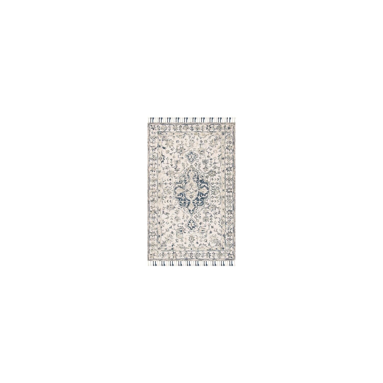 SAFAVIEH Aspen Collection Area Rug - 10' x 14', Ivory & Blue, Handmade Boho Braided Tassel Wool, Ideal for High Traffic Areas in Living Room, Bedroom (APN125A)