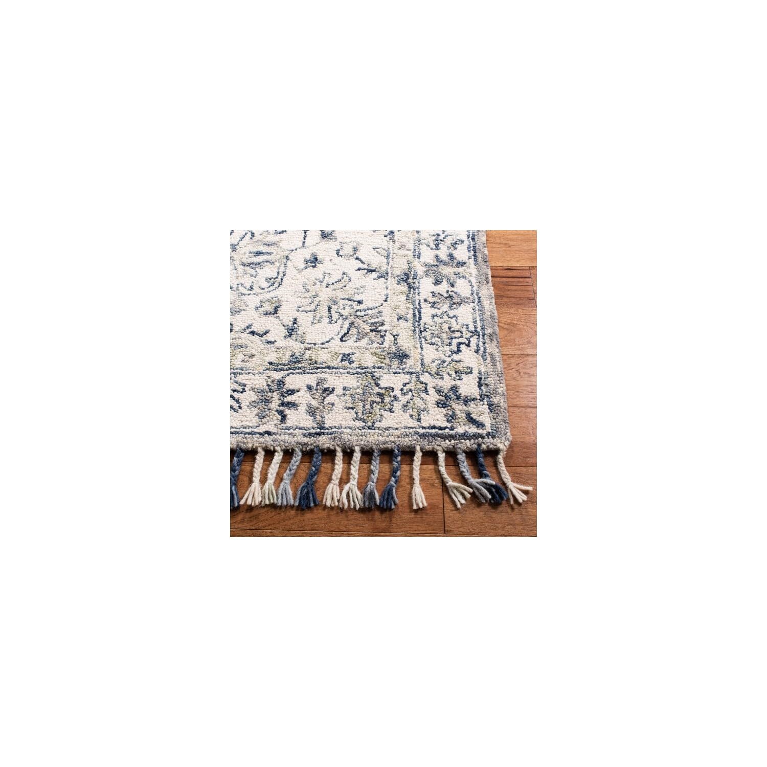 SAFAVIEH Aspen Collection Area Rug - 10' x 14', Ivory & Blue, Handmade Boho Braided Tassel Wool, Ideal for High Traffic Areas in Living Room, Bedroom (APN125A)