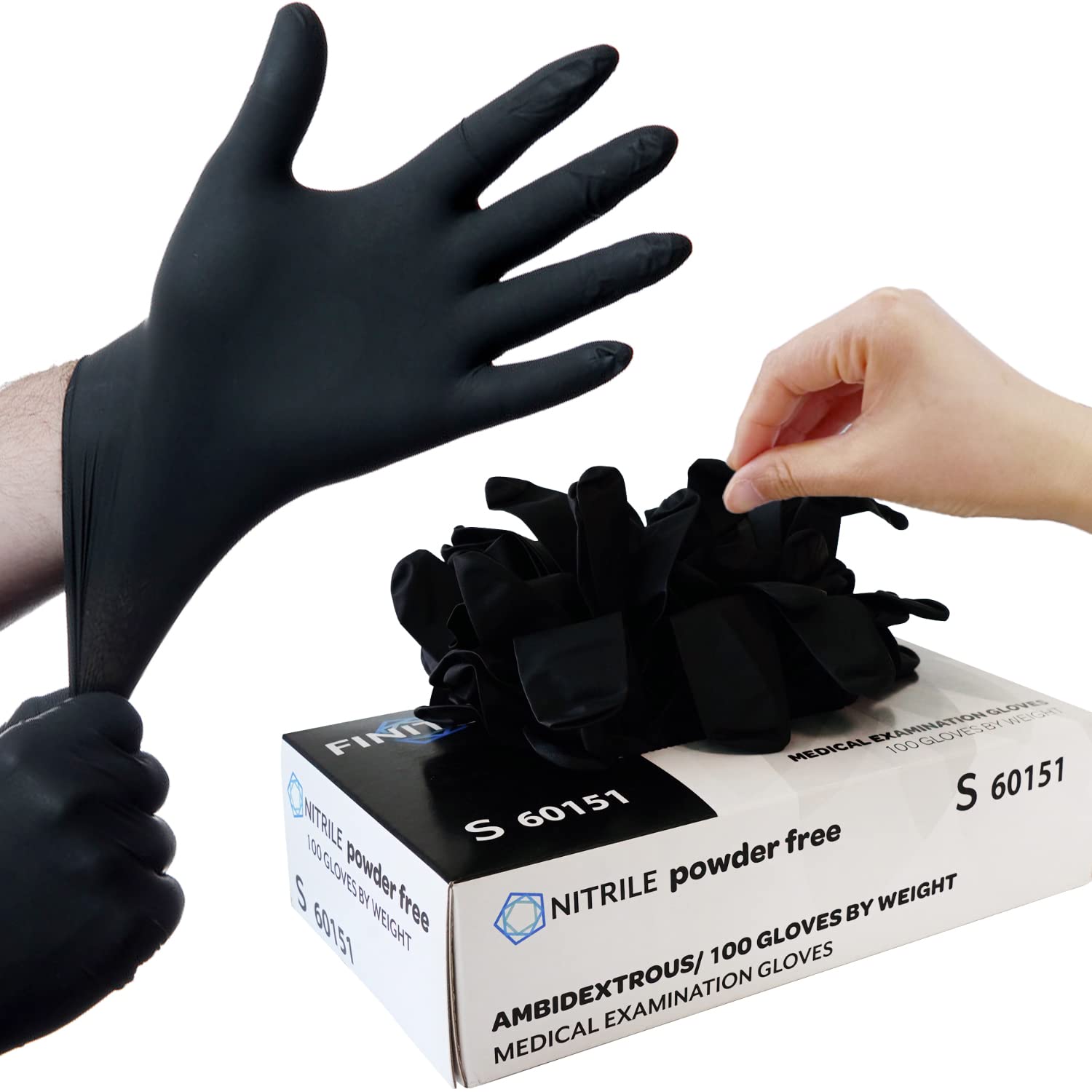 FINITEX - Black Nitrile Disposable Gloves, Exam Gloves, Powder-free, Latex-free, 3mil, 1000PCS (Large)