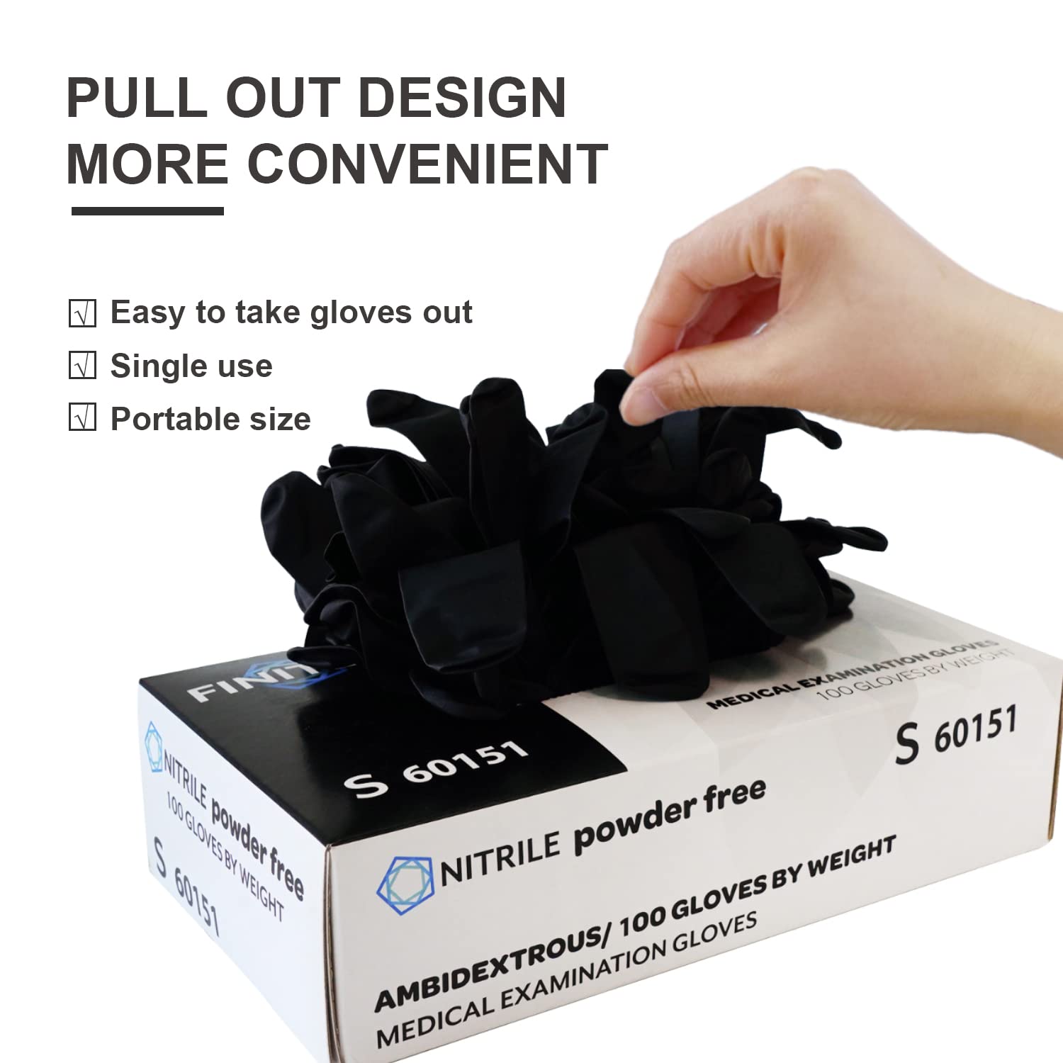 FINITEX - Black Nitrile Disposable Gloves, Exam Gloves, Powder-free, Latex-free, 3mil, 1000PCS (Large)