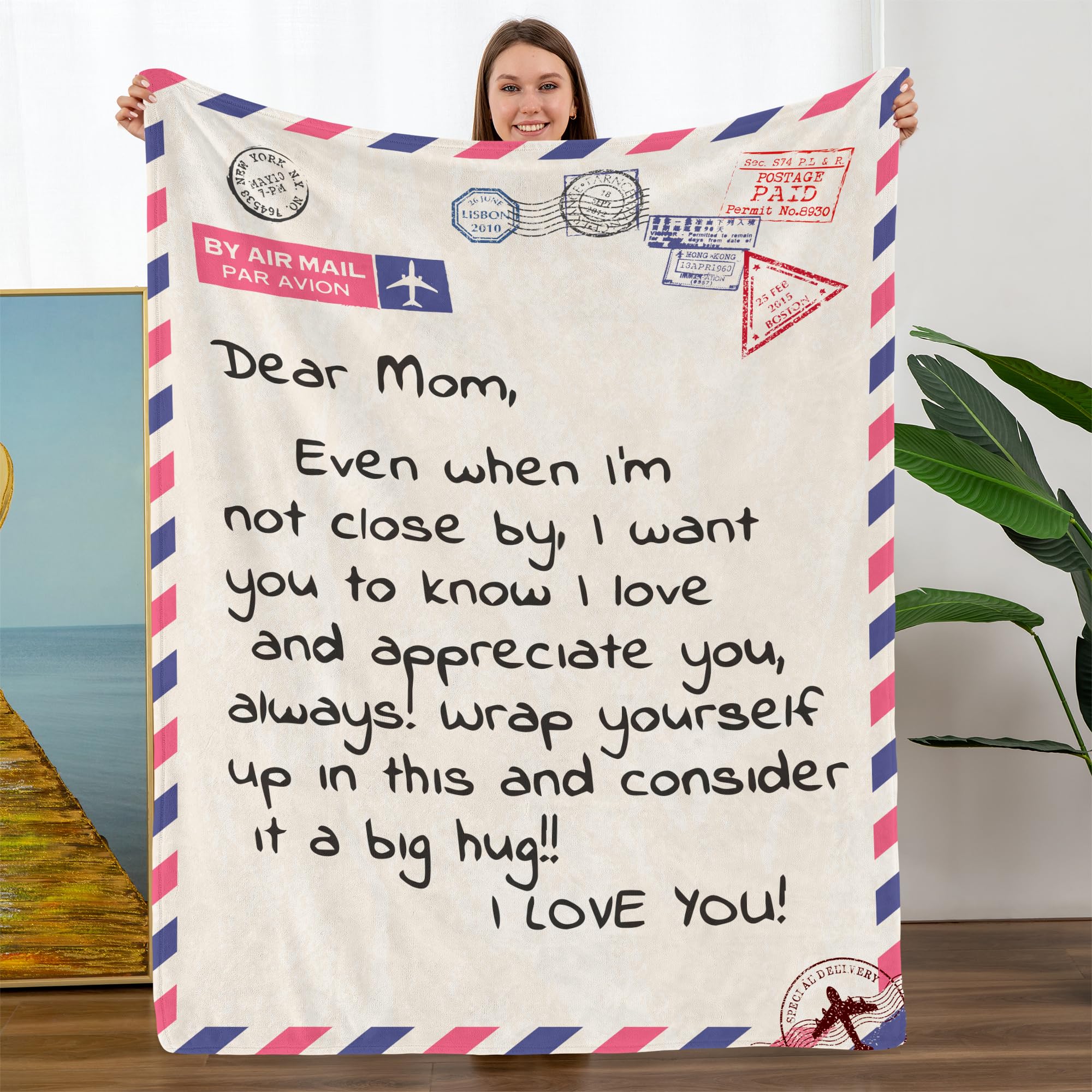 TURMTF Best Gifts for Mom Birthday Christmas, Wrap Mom in Cozy Love, I Love You Blanket to Mom Gifts from Daughter Son, Blanket for Mom 50 "x60