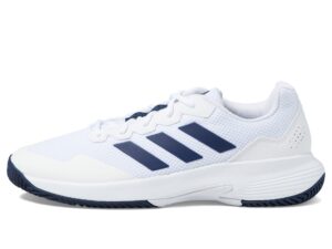 adidas men's gamecourt 2 tennis shoe, white/team navy blue/white, 9