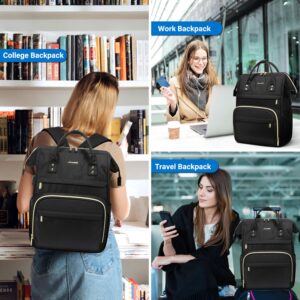 LOVEVOOK Laptop Backpack Women Teacher Backpack Nurse Bags, 17 Inch Womens Work Backpack Purse Waterproof Anti-theft Travel Back Pack with USB Charging Port (Black)