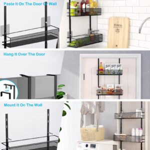 Over the Door Pantry Organizer - 6-Tier Mesh Basket Hanging & Wall Mounted Pantry Door Organizer, Over the Door Spice Rack with Adjustable Hooks for Kitchen, Bathroom, Bedroom, Storage Room (Black)