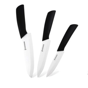 Magiware Classic 3PCS Ceramic Knife Set with Cover, Super Sharp Never Rust Healthy (6" Ceramic Chef Knife, 5" Solution Knife，4 "Classic Paring Knife)