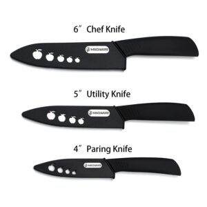 Magiware Classic 3PCS Ceramic Knife Set with Cover, Super Sharp Never Rust Healthy (6" Ceramic Chef Knife, 5" Solution Knife，4 "Classic Paring Knife)