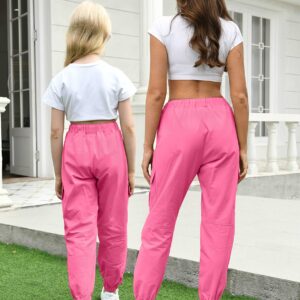 AOWKULAE Women Cargo Pants, Tapered Joggers Drawstring Elastic Waist Loose Pants with Pockets for Women, Rose Pink, Size US Medium